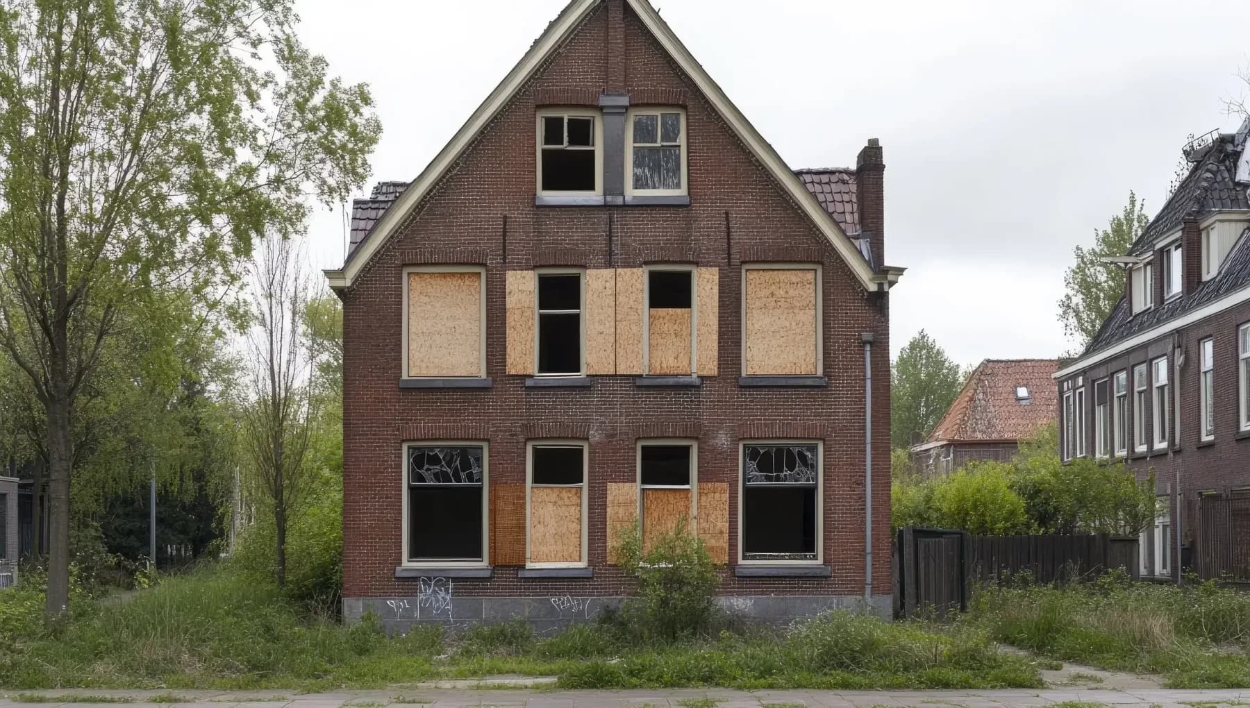 Boarded up brick multi family home in chicago